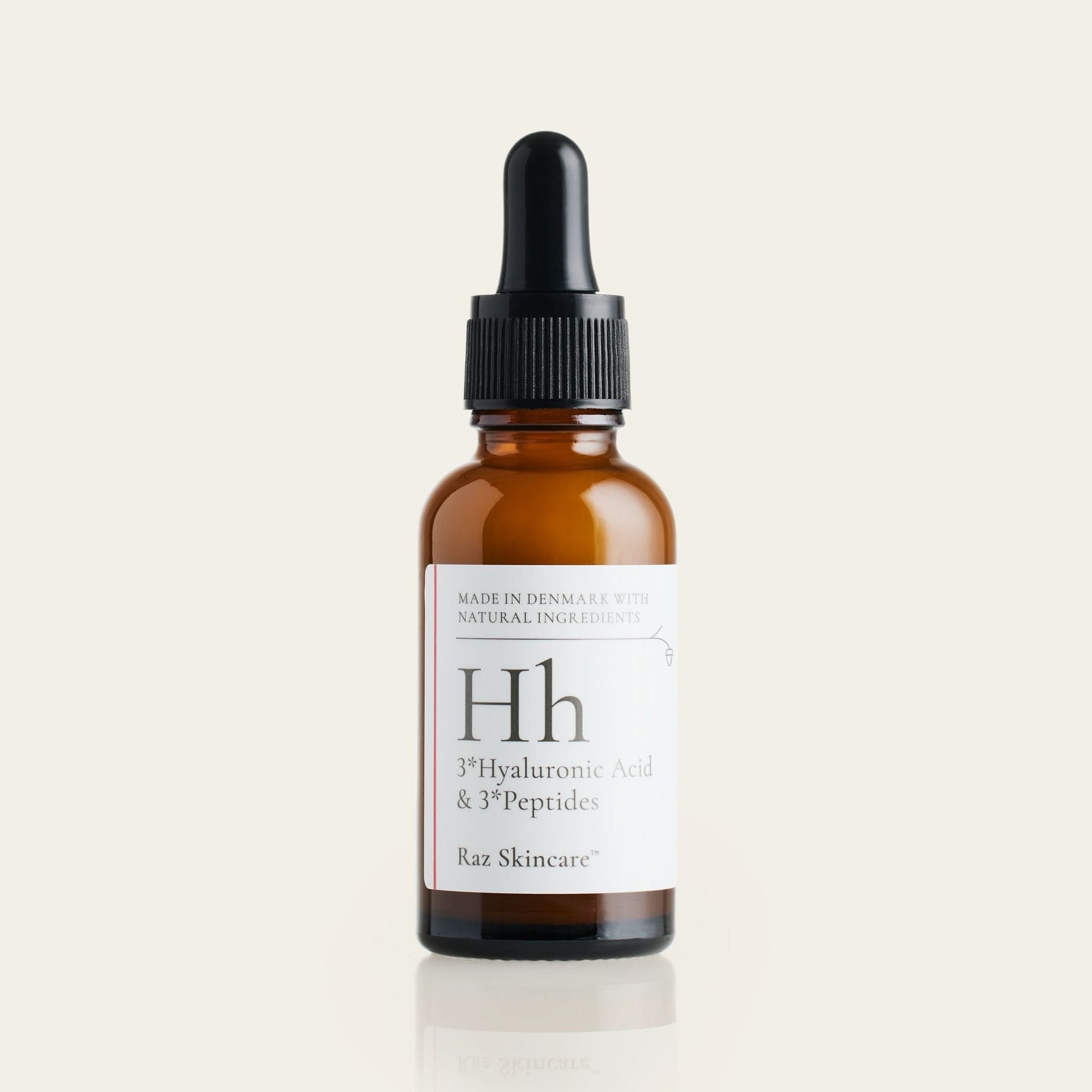 Hh 30ml - Raz Skincare - Placeret foran en beige baggrund
