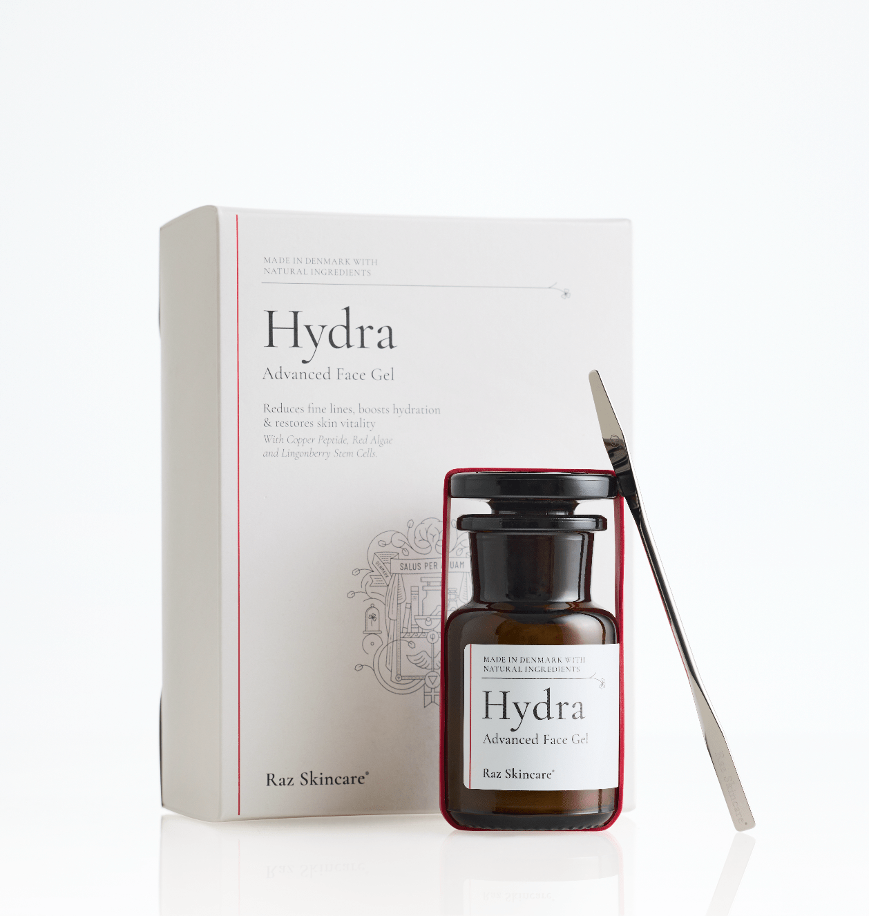 Hydra - Advanced Face Gel beside the box, ved siden af boksen