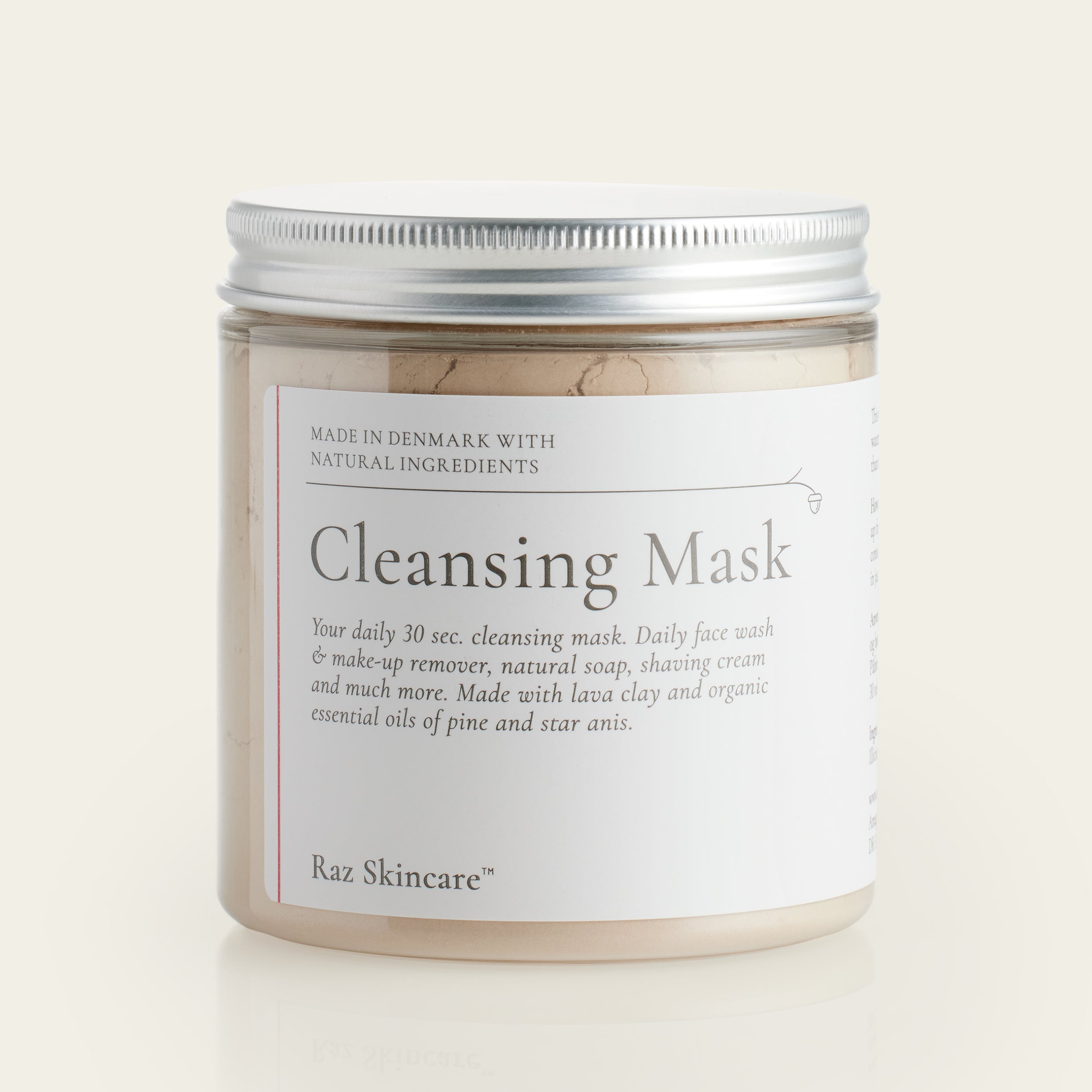 Opdag Raz Skincares Cleansing Mask 200g - En effektiv lermaske, som skånsomt renser samt detoxer din hud. Kan også bruges som daglig ansigtsvask - blot 30 sekunder morgen og aften.