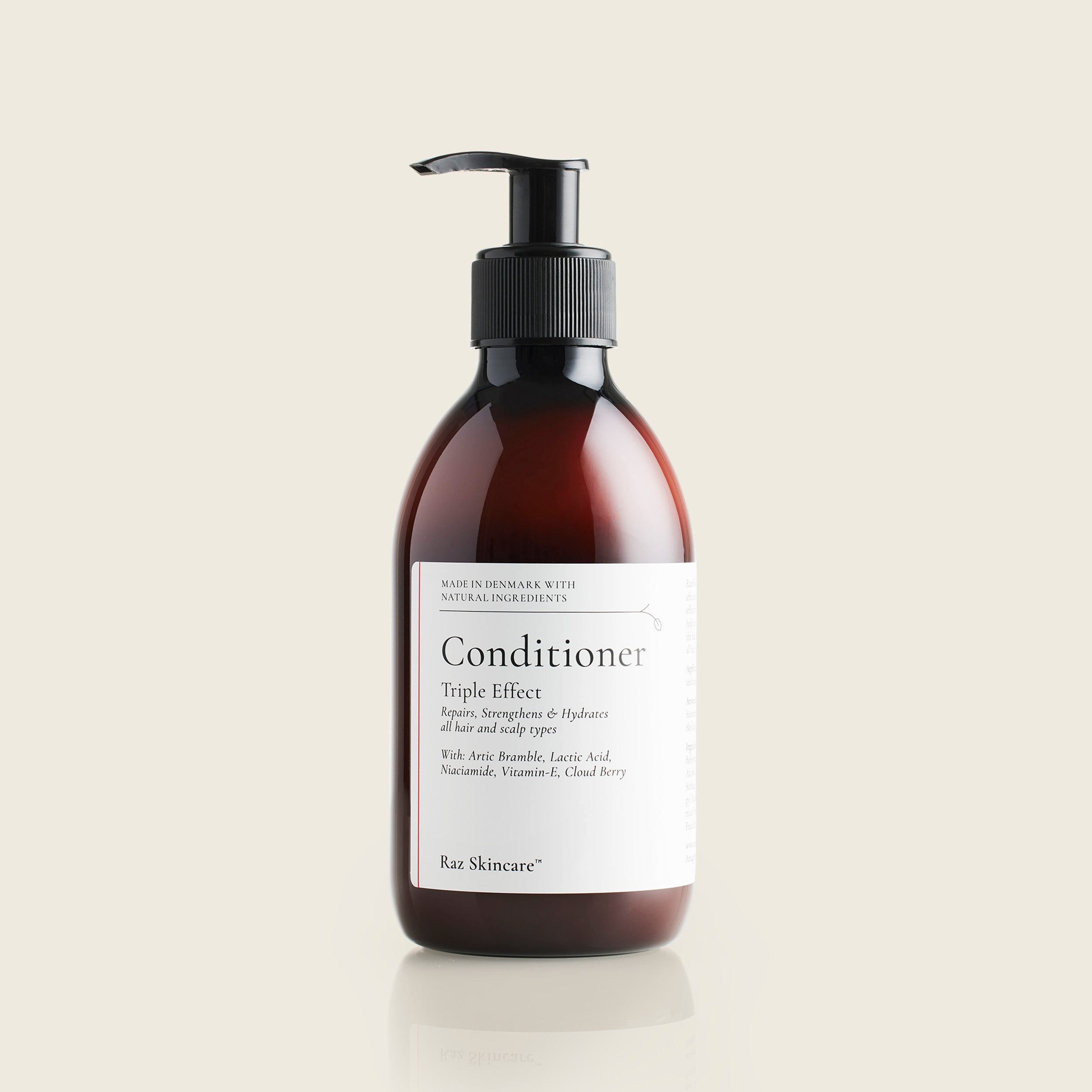 Opdag Raz Skincares Conditioner Triple Effect 300 ml - En effektiv og skånsom Conditioner med en skøn cremet følelse, der effektivt plejer hår og hovedbund.